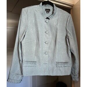 Women's Leslie Fay Blazer And Skirt Suit Vintage Blue Grey Sz 16 1980s Floral